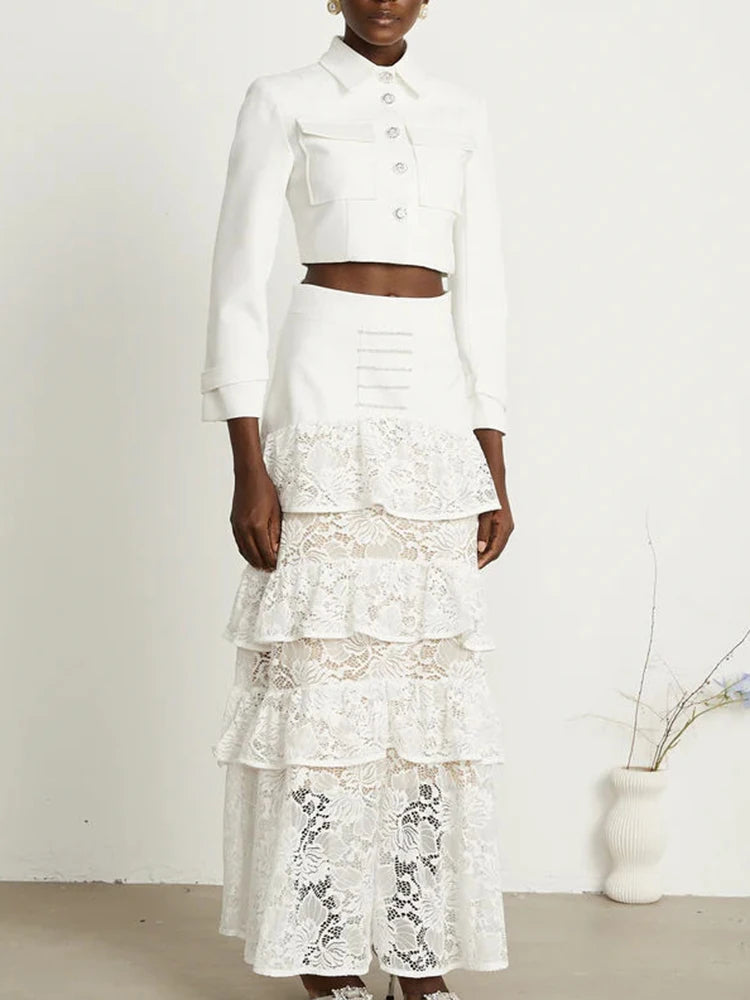 Top and Ruffles Lace Skirt Set