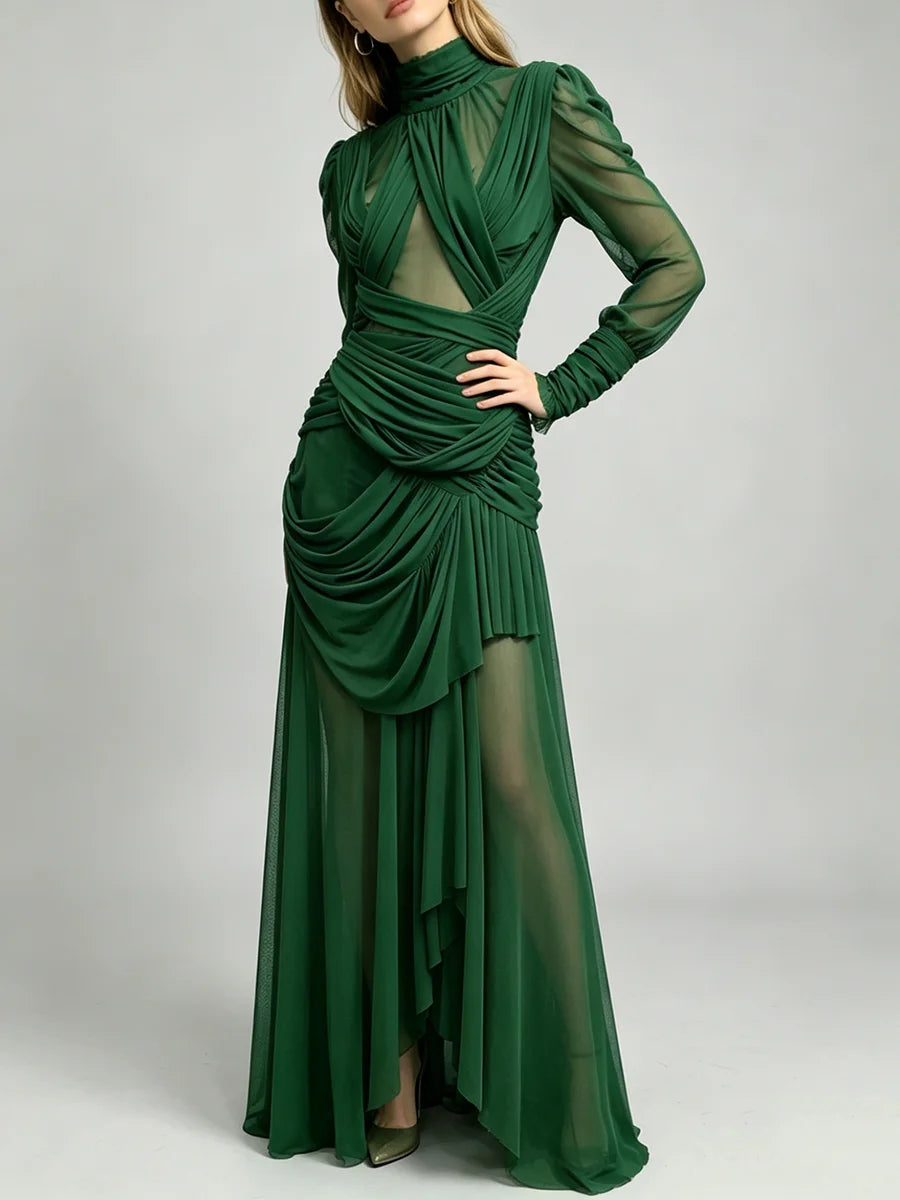 Draped Green Cocktail Dress