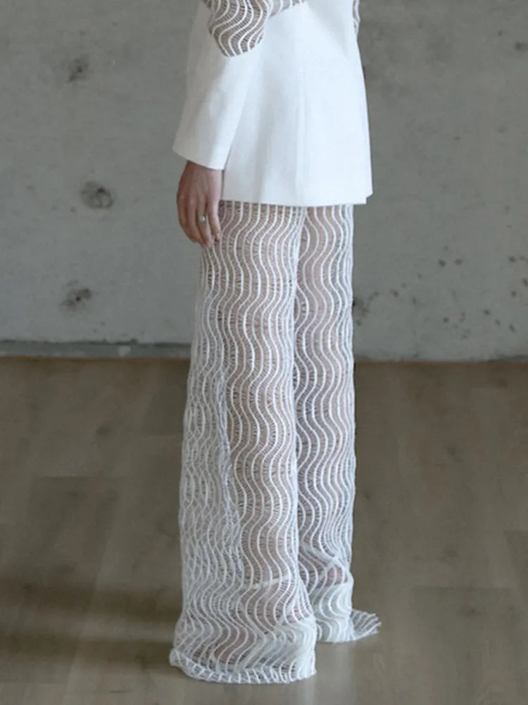 Zalia Atelier | White Sheer Lace Trousers