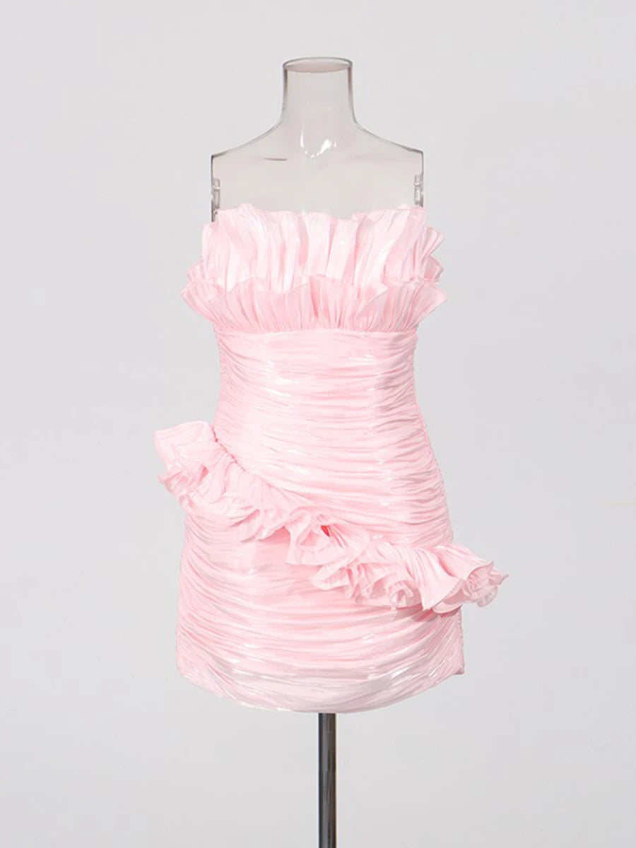 Zalia Atelier - Pink Shirred Cocktail Dress