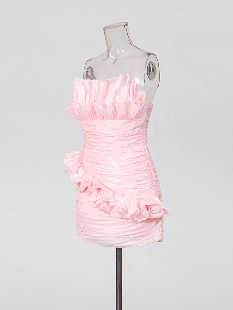 Zalia Atelier - Pink Shirred Cocktail Dress