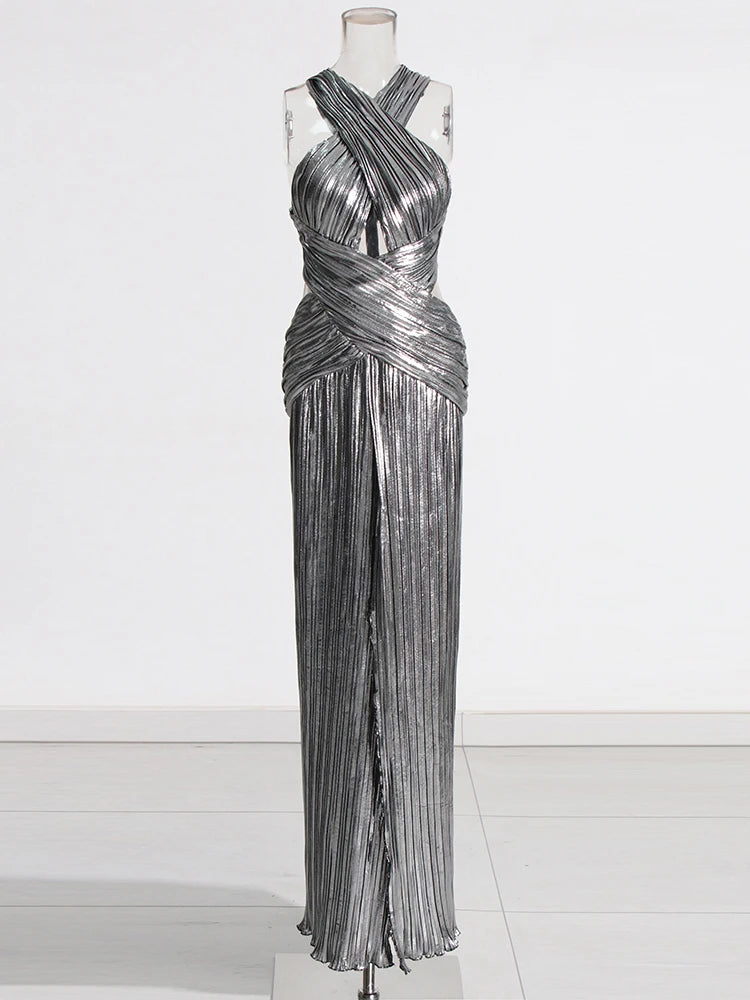 Zalia Atelier | Silver Party Dress | Red Carpet Dress