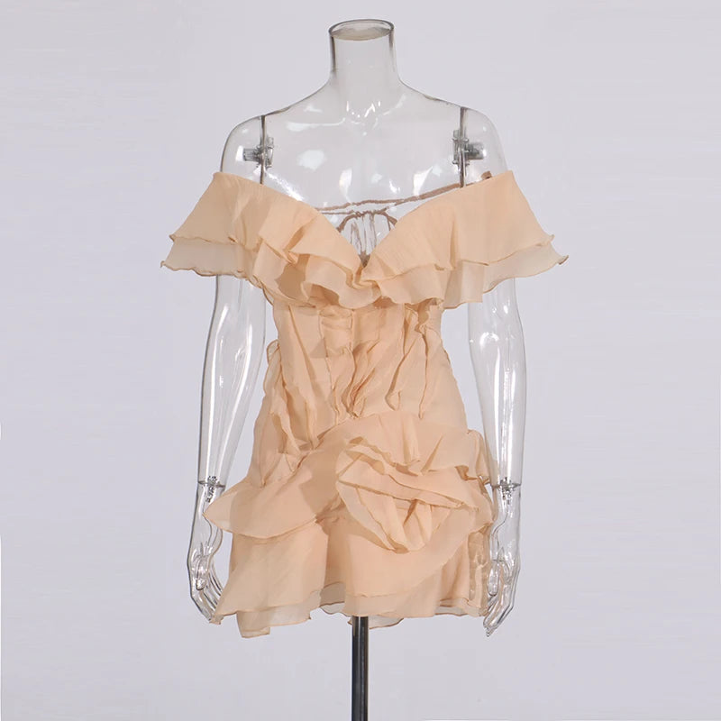 Zalia Atelier | Slash Neck Mini Dress | Champagne