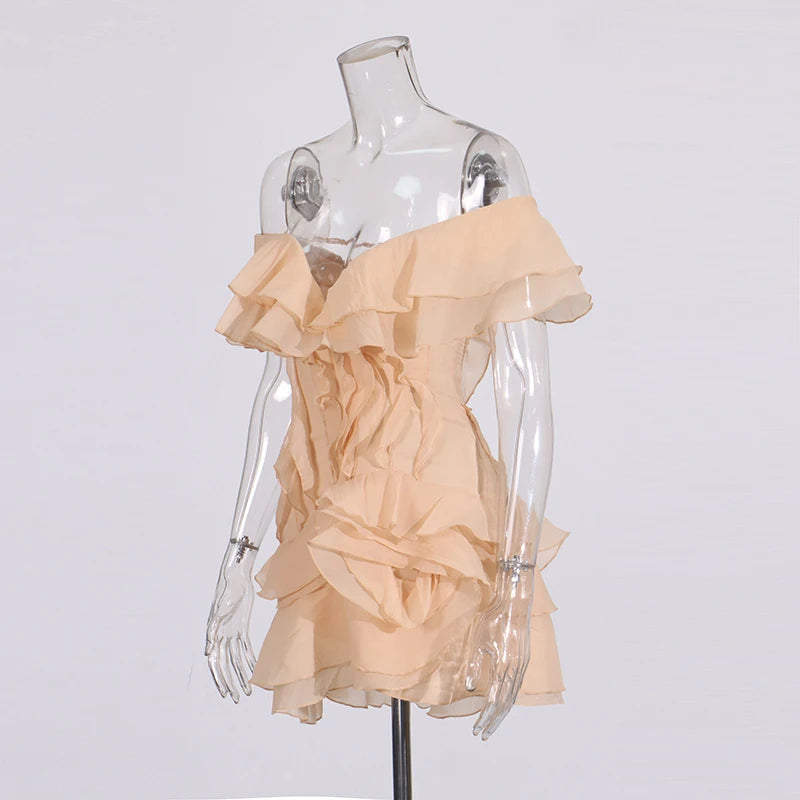 Slash Neck Mini Dress | Champagne | Zalia Atelier