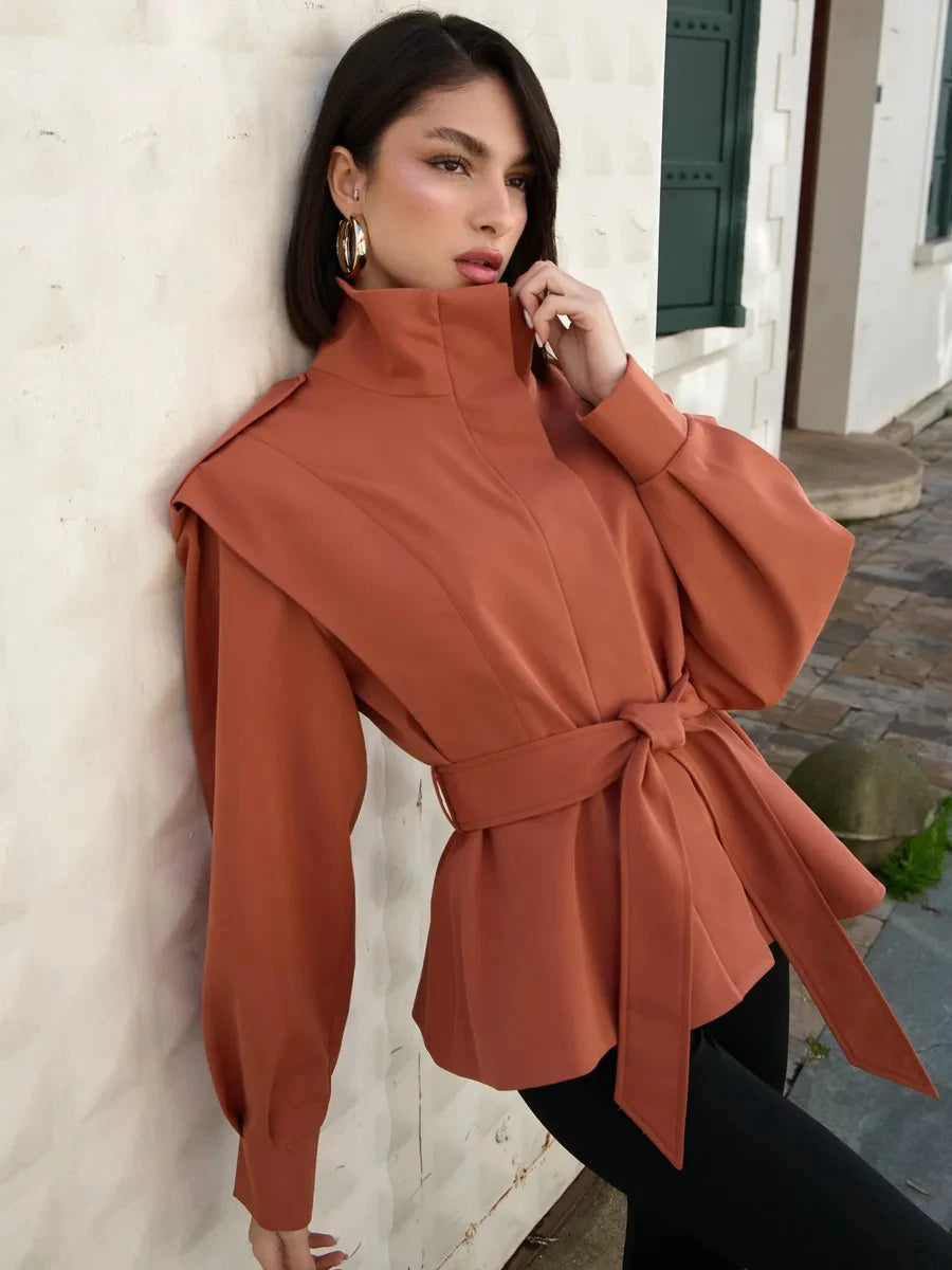 Stand Collar Trench Jacket - Terracota