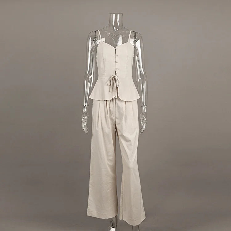 Zalia Atelier - Khaki Beige Top and Pants Set