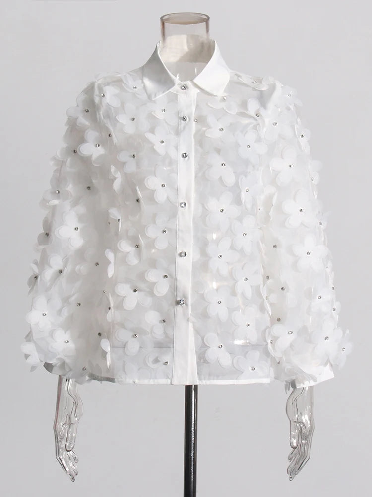 White Appliques Chiffon Blouse | Zalia Atelier