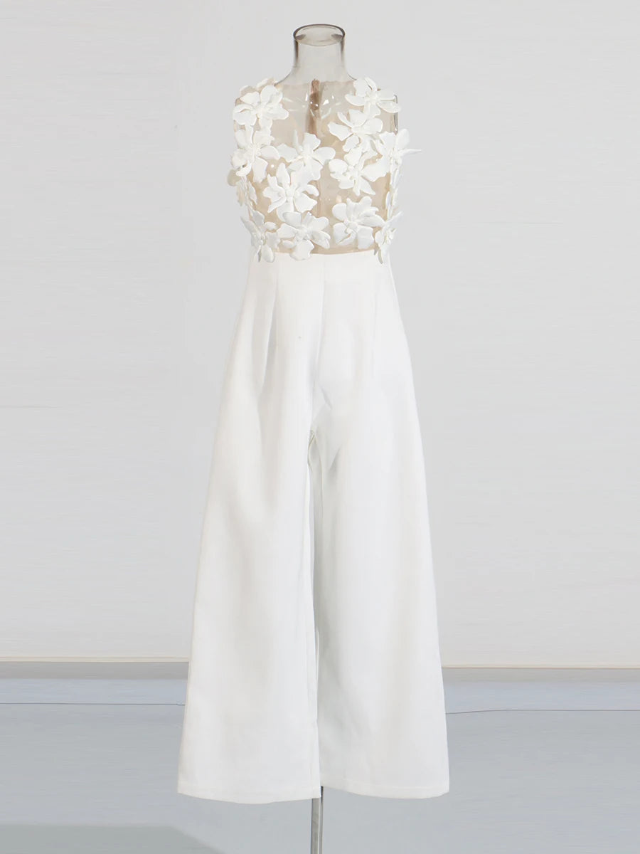 Zalia Atelier | White Appliques Jumpsuit