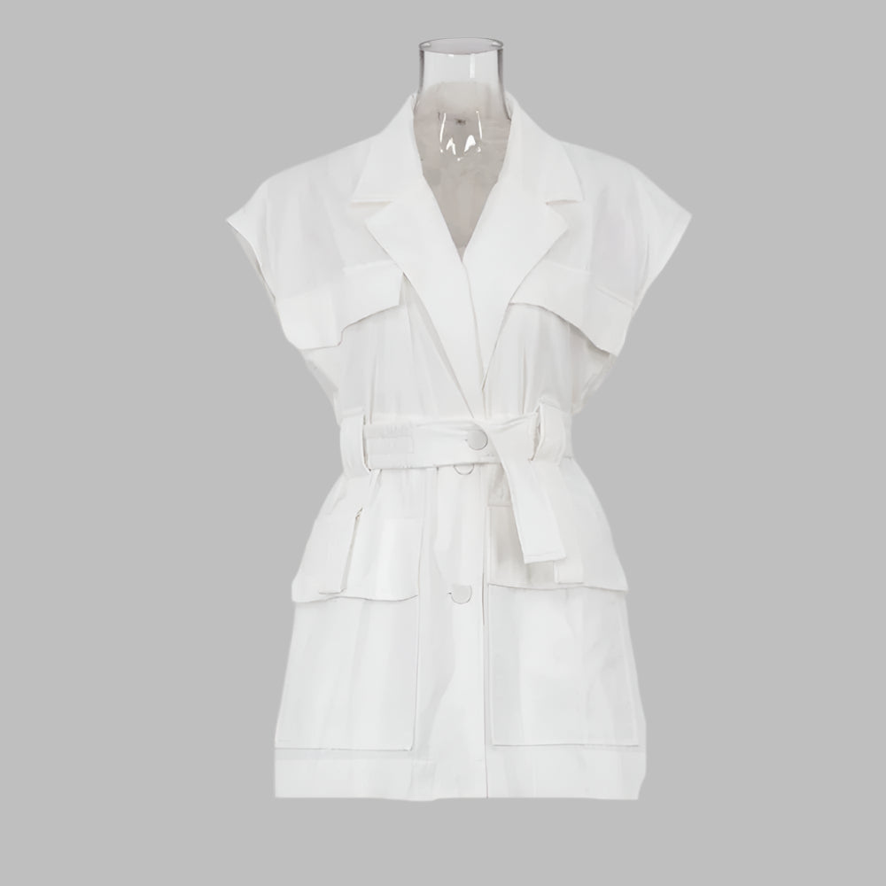 Zalia Atelier | White Belted Oversized Vest | Minimalist Fashion