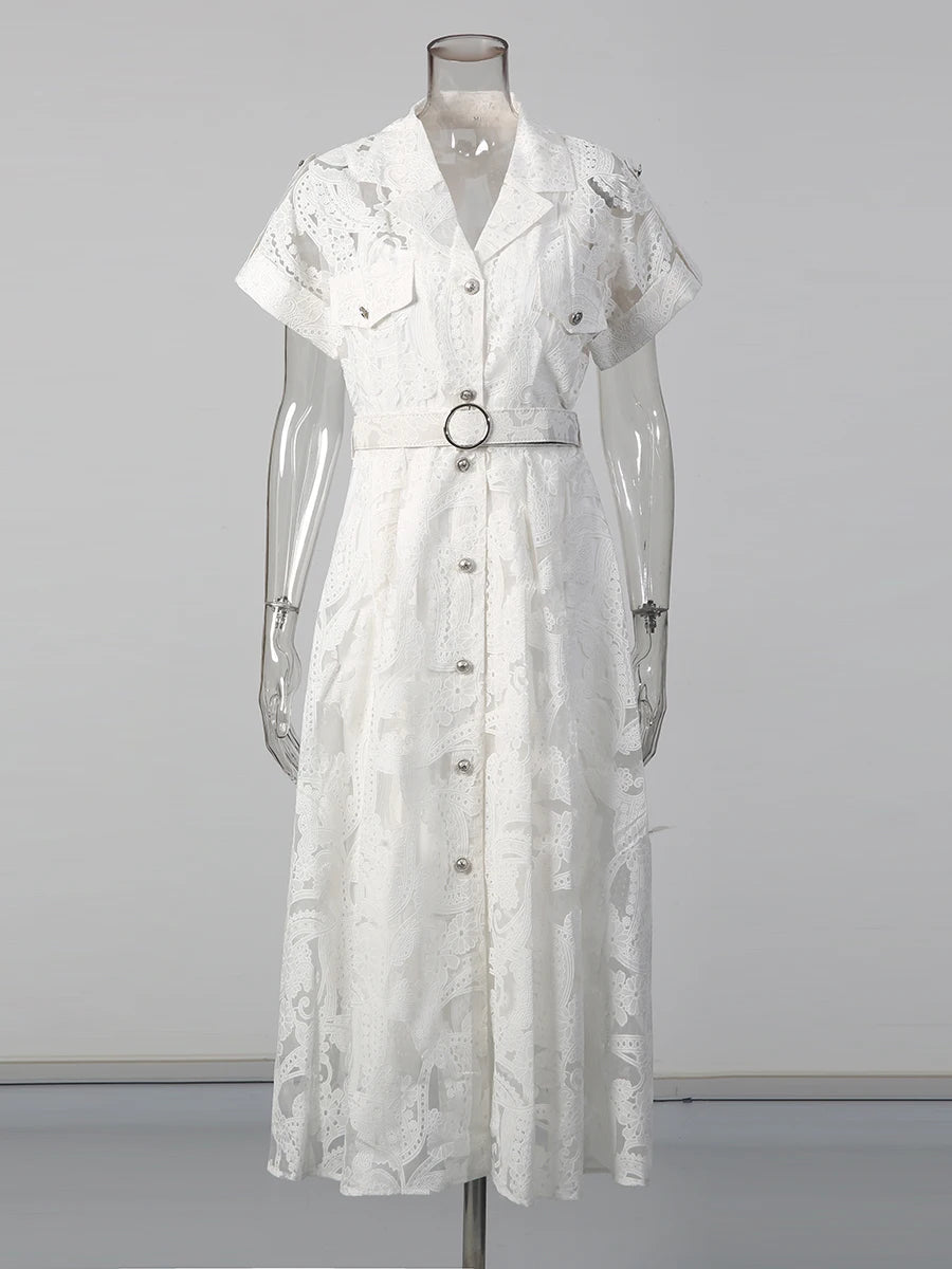 White Embroidered Lace Midi Dress | Zalia Atelier