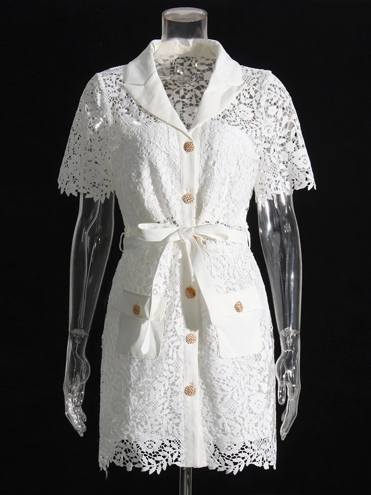White Embroidered Lace Mini Dress | Zalia Atelier