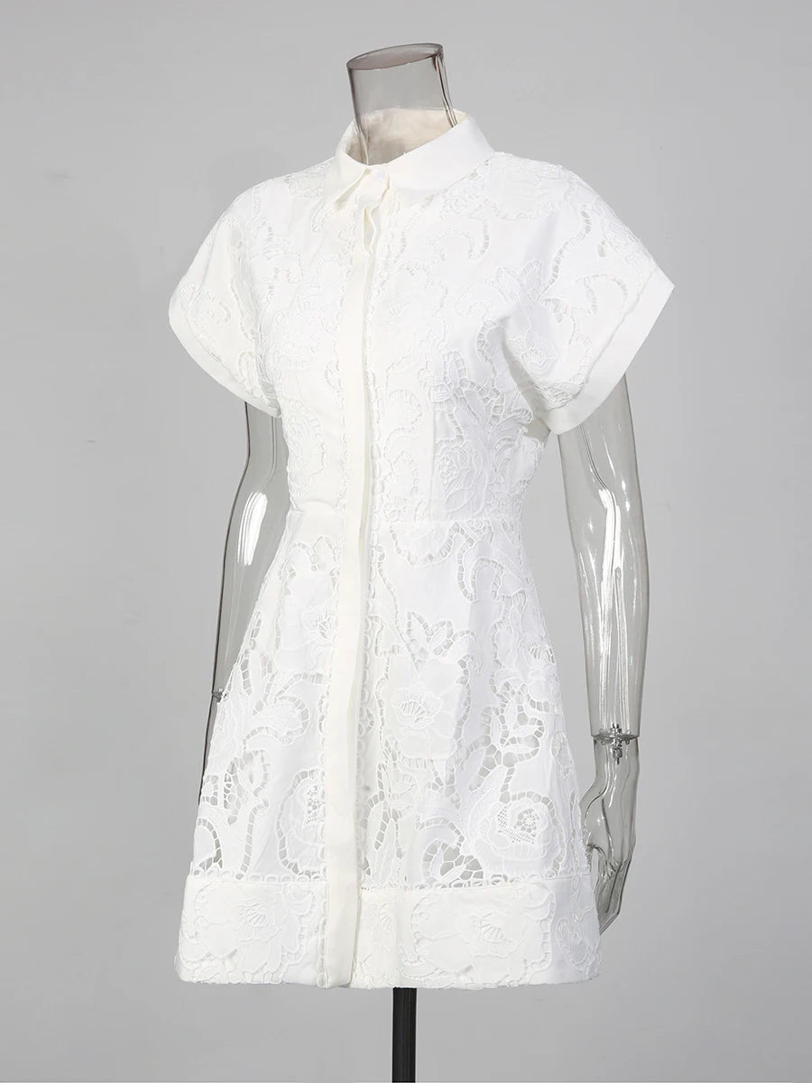 White Embroidery Mini Dress Short Sleeves | Zalia Atelier