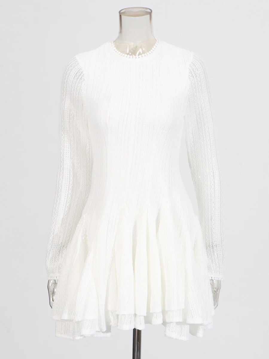 Zalia Atelier | White Fit and Flare Long Sleeve Mini Dress