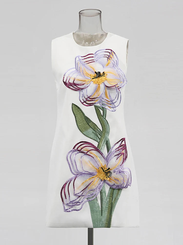 Zalia Atelier | White Flower Embroidered Mini Dress