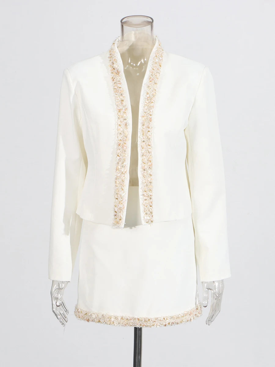 Zalia Atelier | White Jacket and Skirt Set