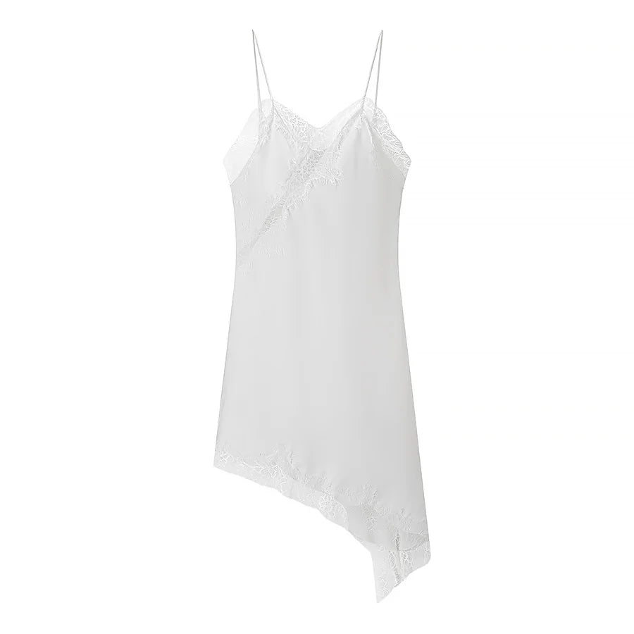 White Lace Trim Asymmetrical Mini Dress | Zalia Atelier