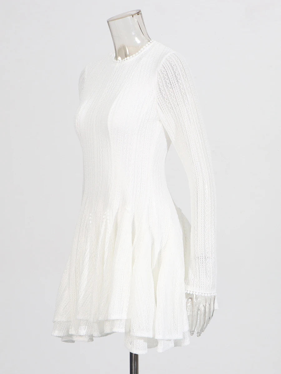 White Long Sleeve Mini Dress Fit and Flare | Zalia Atelier