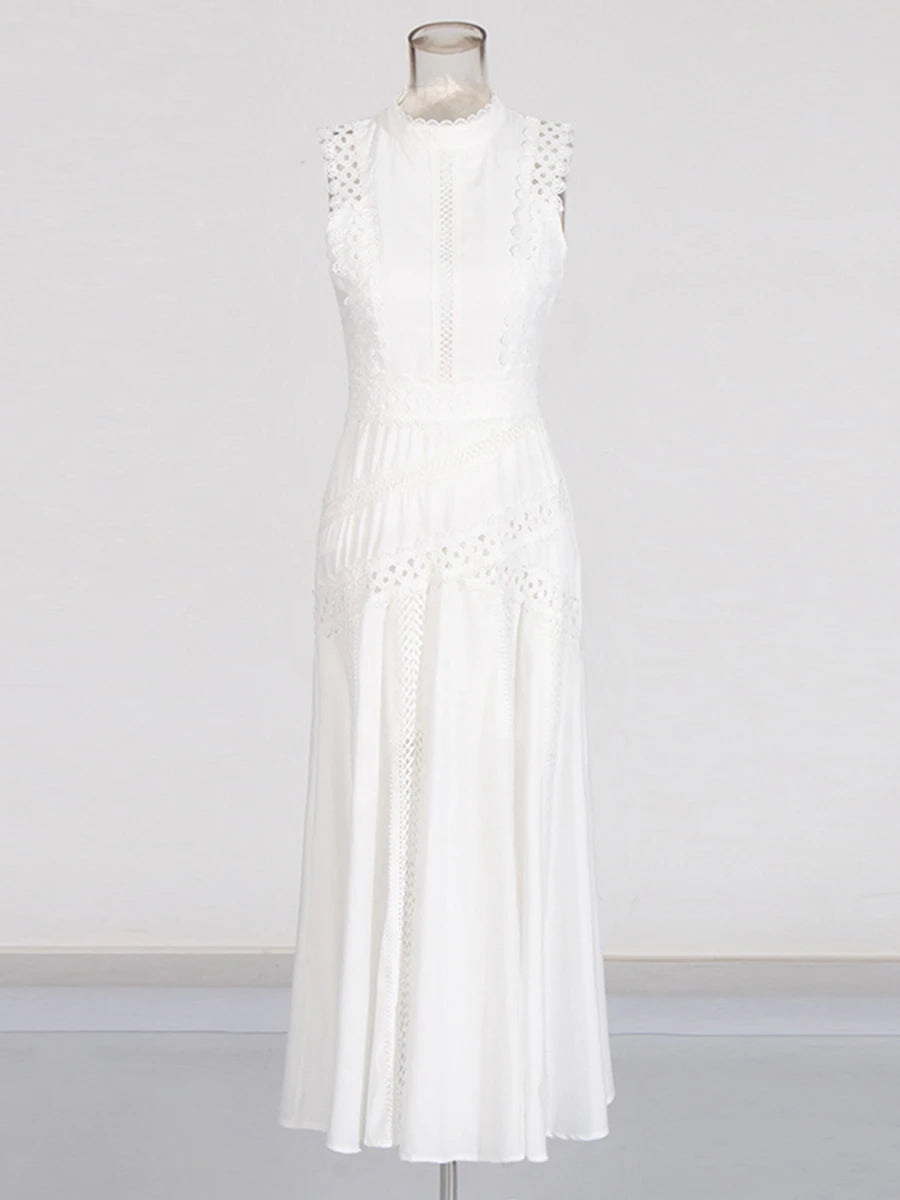 Zalia Atelier | White O Neck Midi Dress