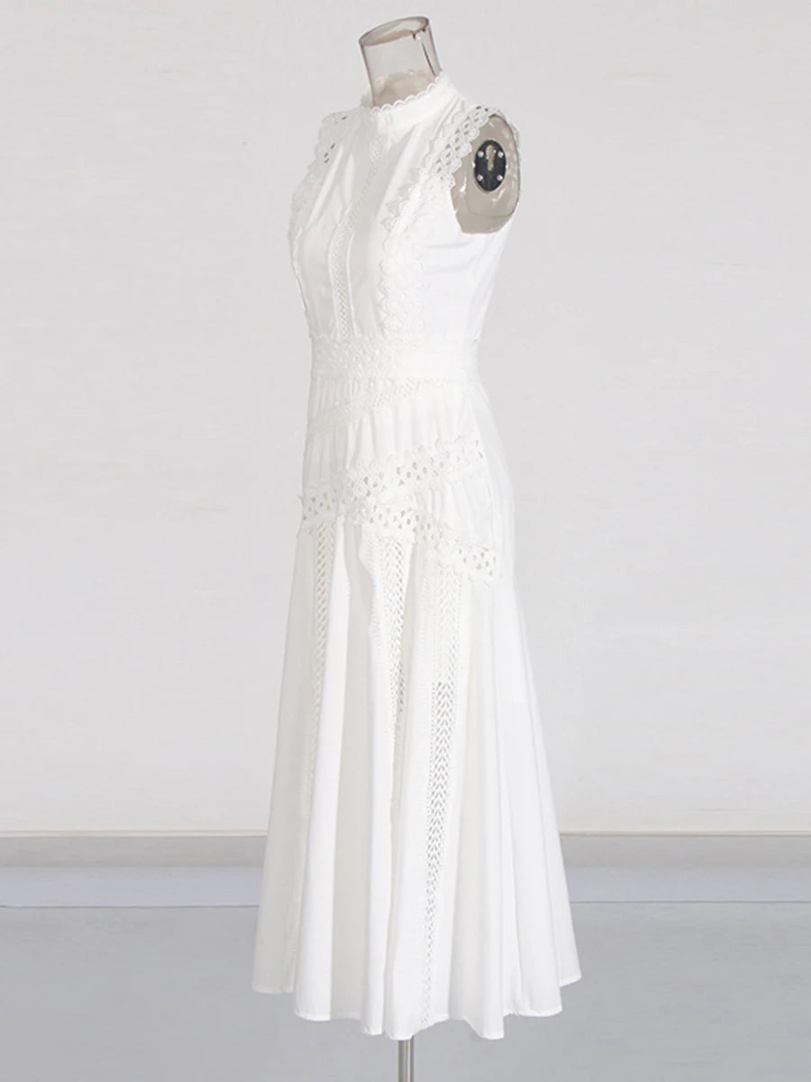 White O Neck Midi Dress Zalia Atelier