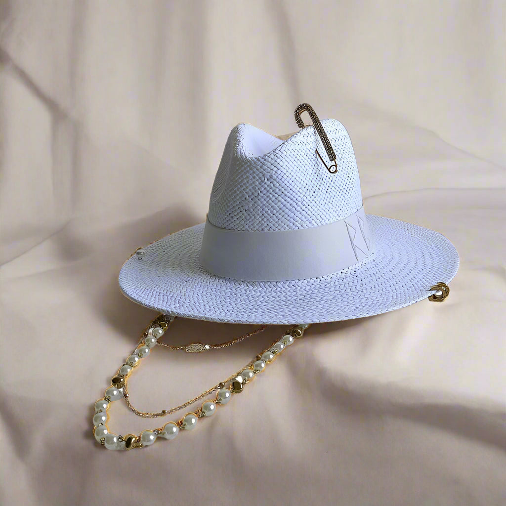 White Panama with Appliques and Chain