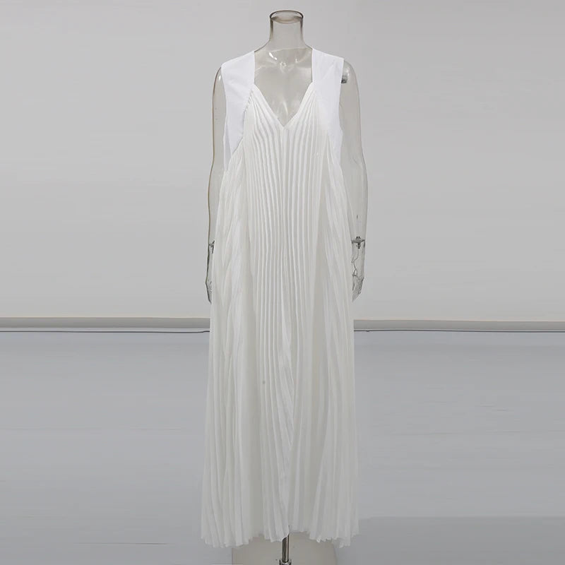 Zalia Atelier | White Pleated Maxi Dress