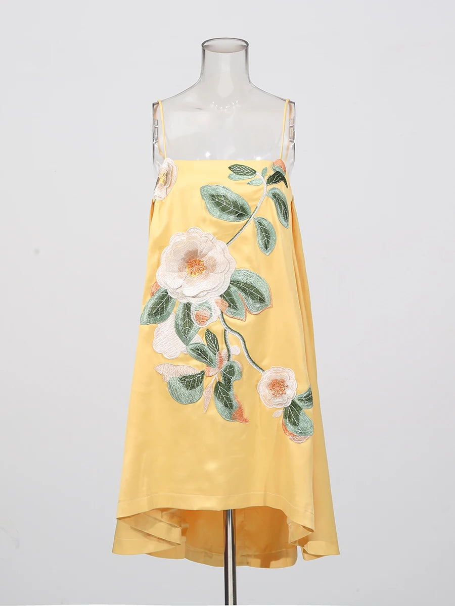 Zalia Atelier | Yellow Flower Embroidered Dress