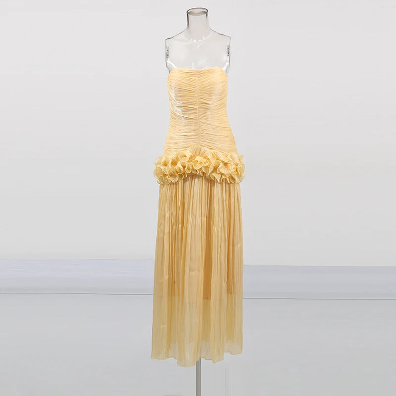 Zalia Atelier | Yellow Strapless Party Dress