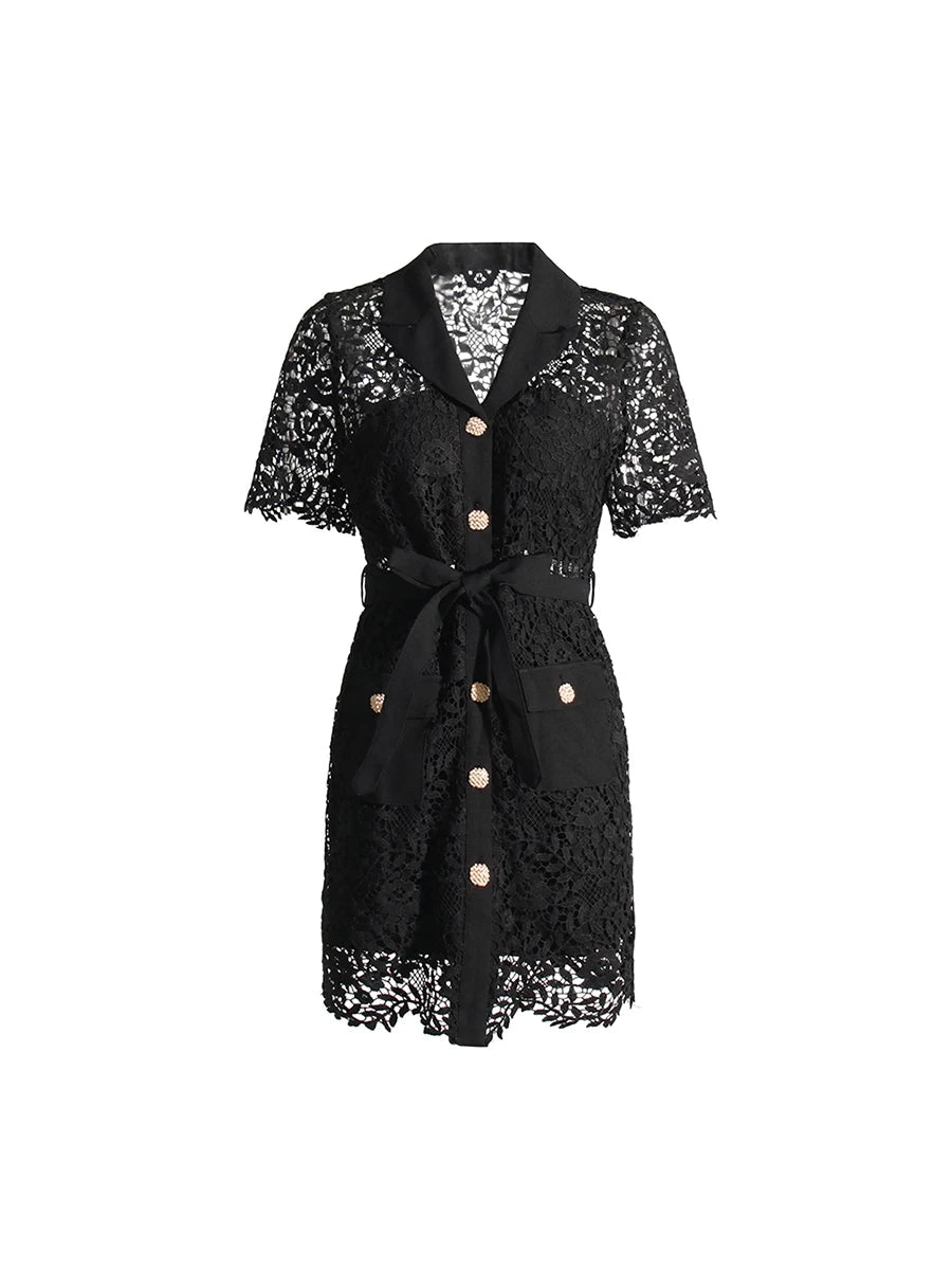 Black Embroidered Lace Mini Dress | Zalia Atelier