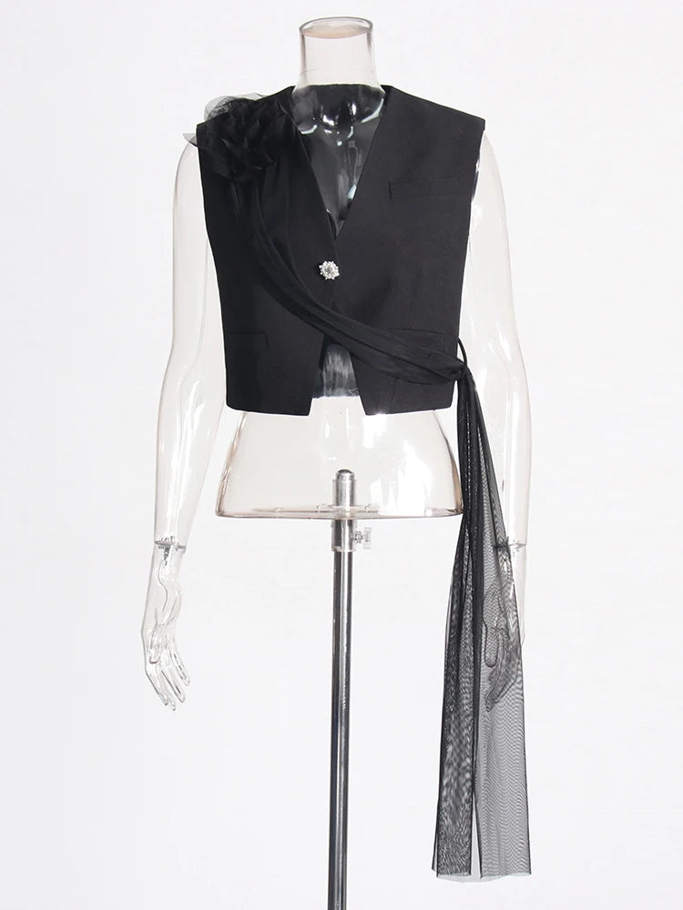 Zalia Atelier | Black Vest with appliques and mesh