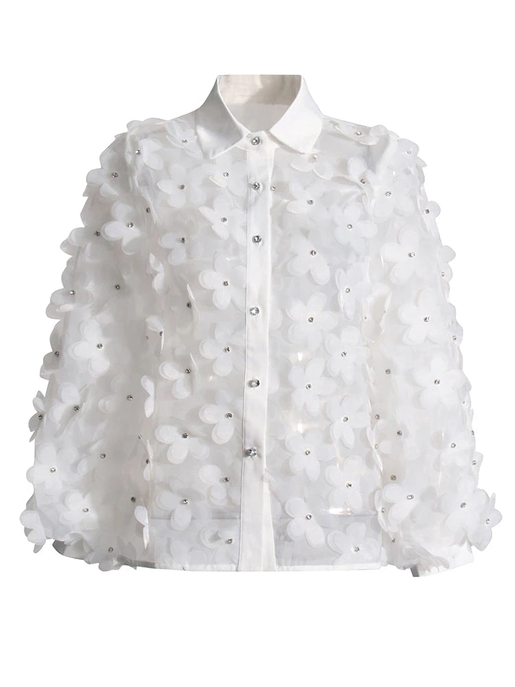 White Appliques Chiffon Blouse