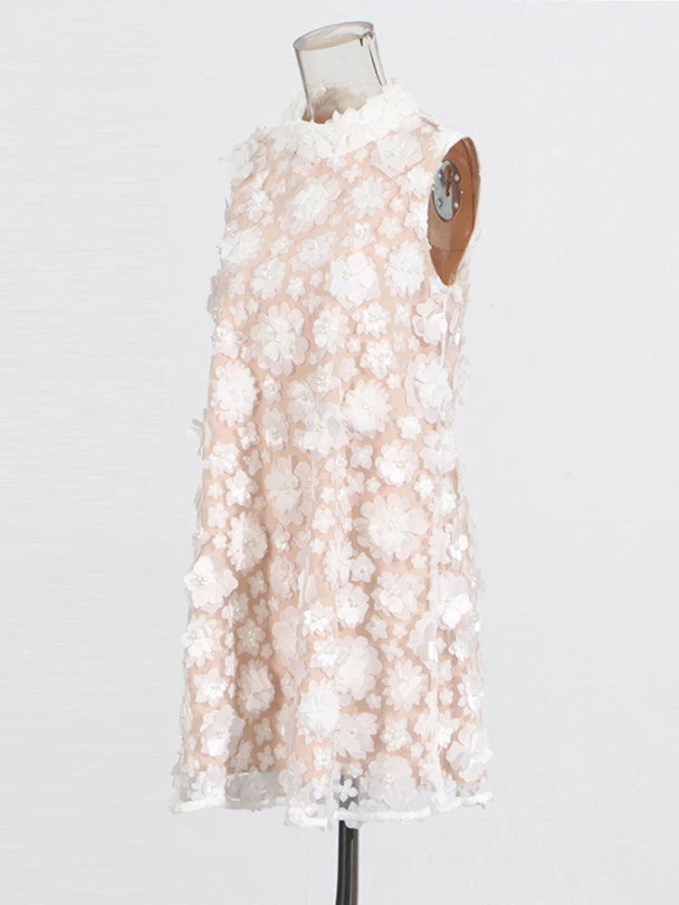 White Appliques Mini Dress