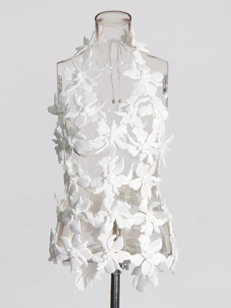 Zalia Atelier White V Neck Top with Appliques