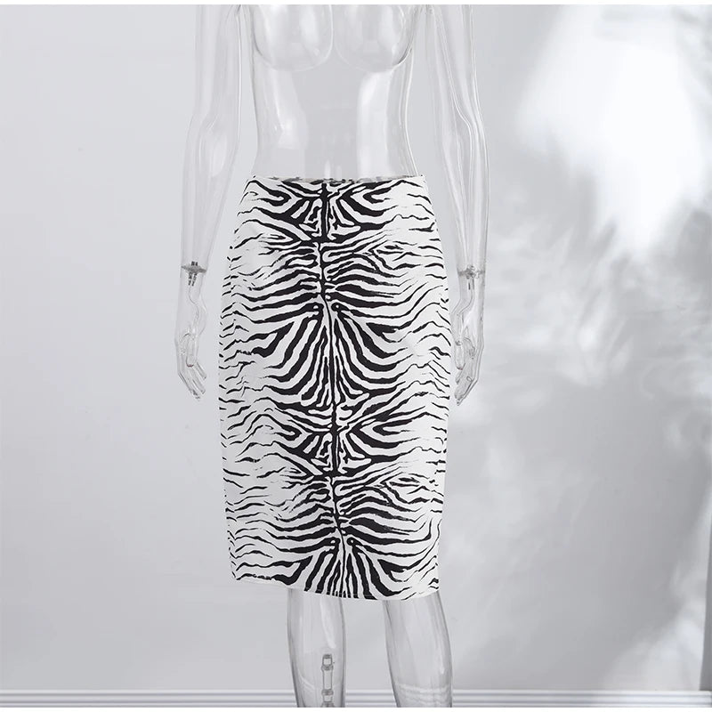 Zebra Striped Midi Skirt