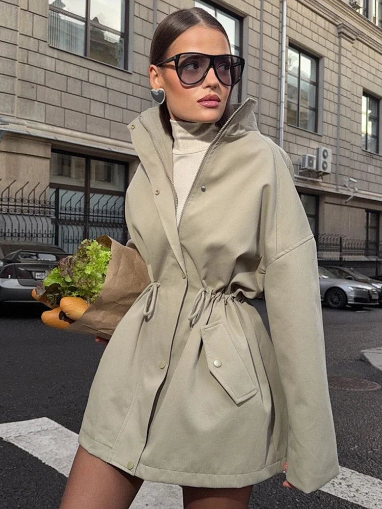 Drawstring Waist Trench Jacket