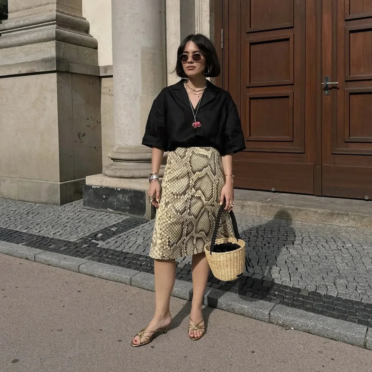 Snake Print Midi Skirt