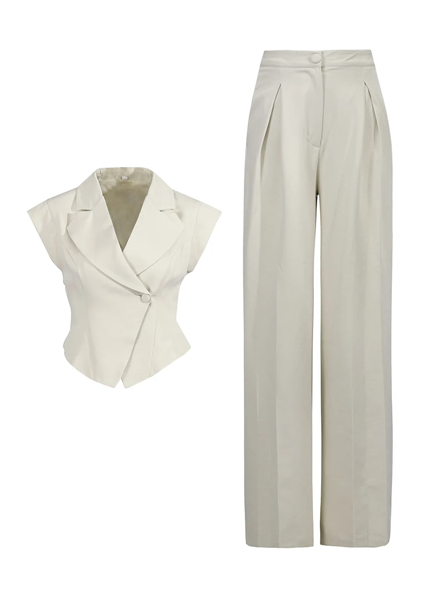 Zalia Atelier | Beige 2 Piece Set Top and Pants