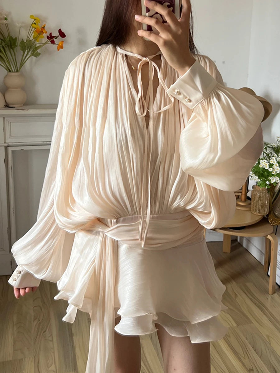 Zalia Atelier | Beige Blouson Mini Dress