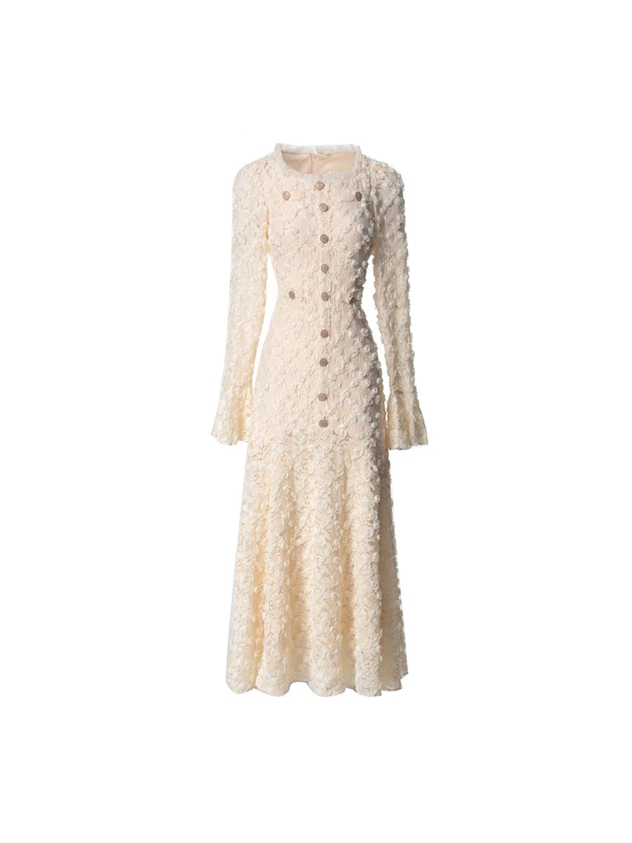 Zalia Atelier | Beige Maxi Dress Long Sleeves