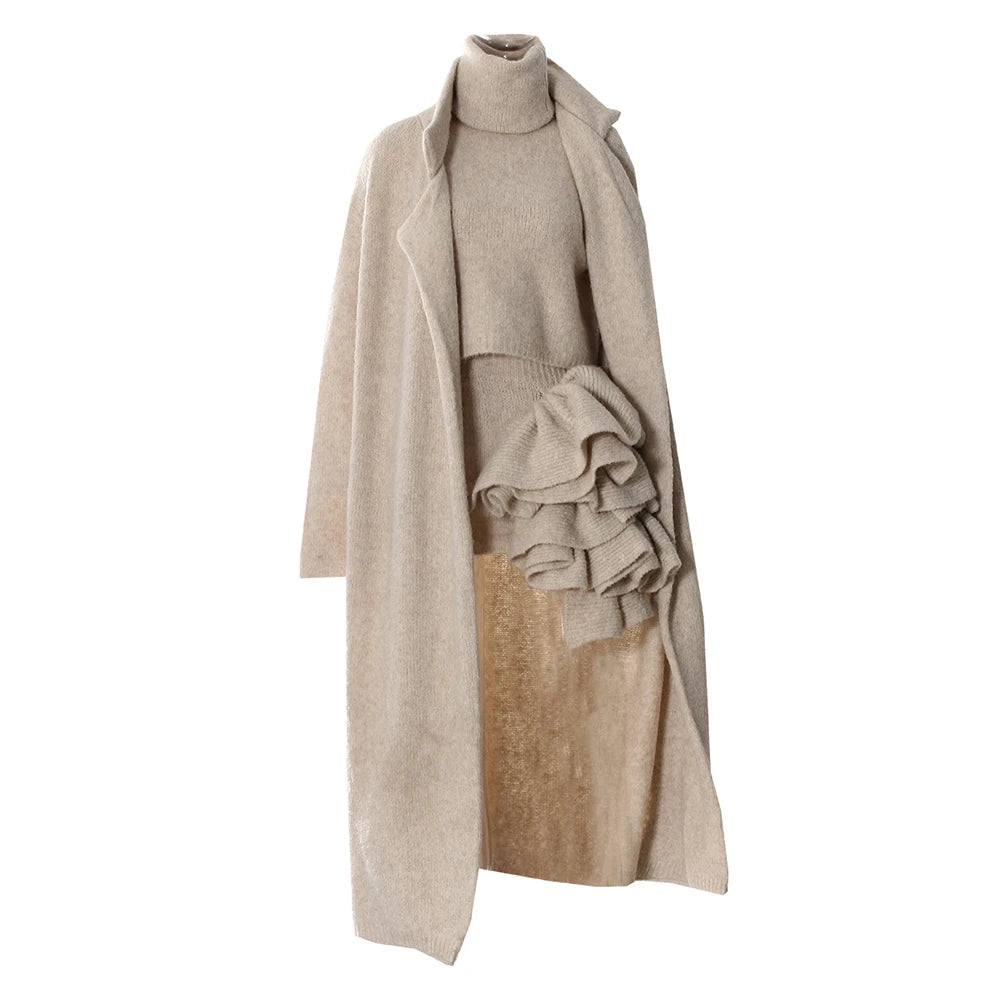 Zalia Atelier | Beige Three Piece Knit Set