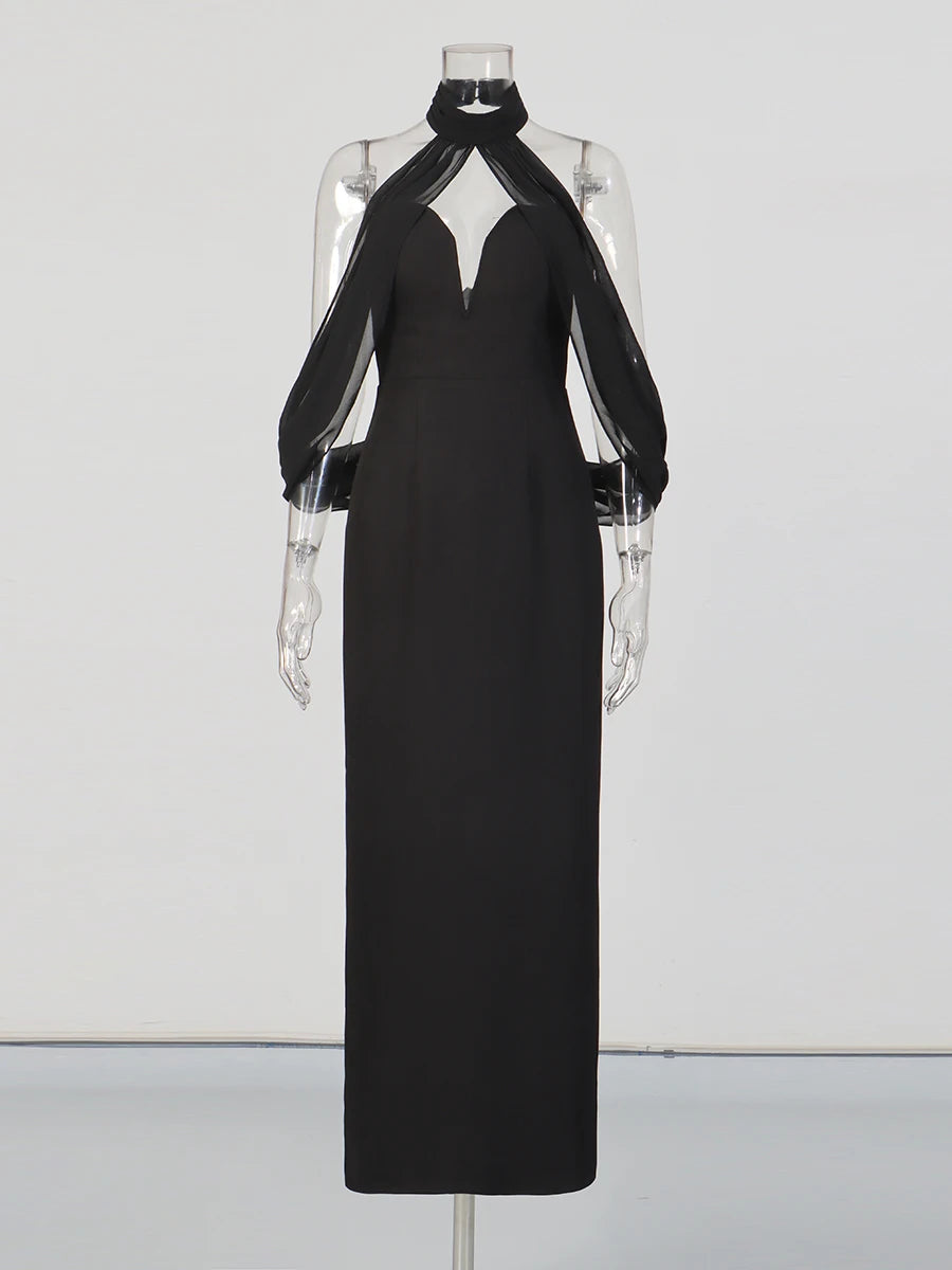 Zalia Atelier - Black Cape Sleeve Dress