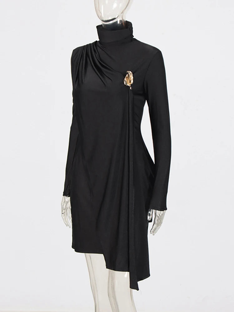 Draped Scarf Mini Dress Black / L