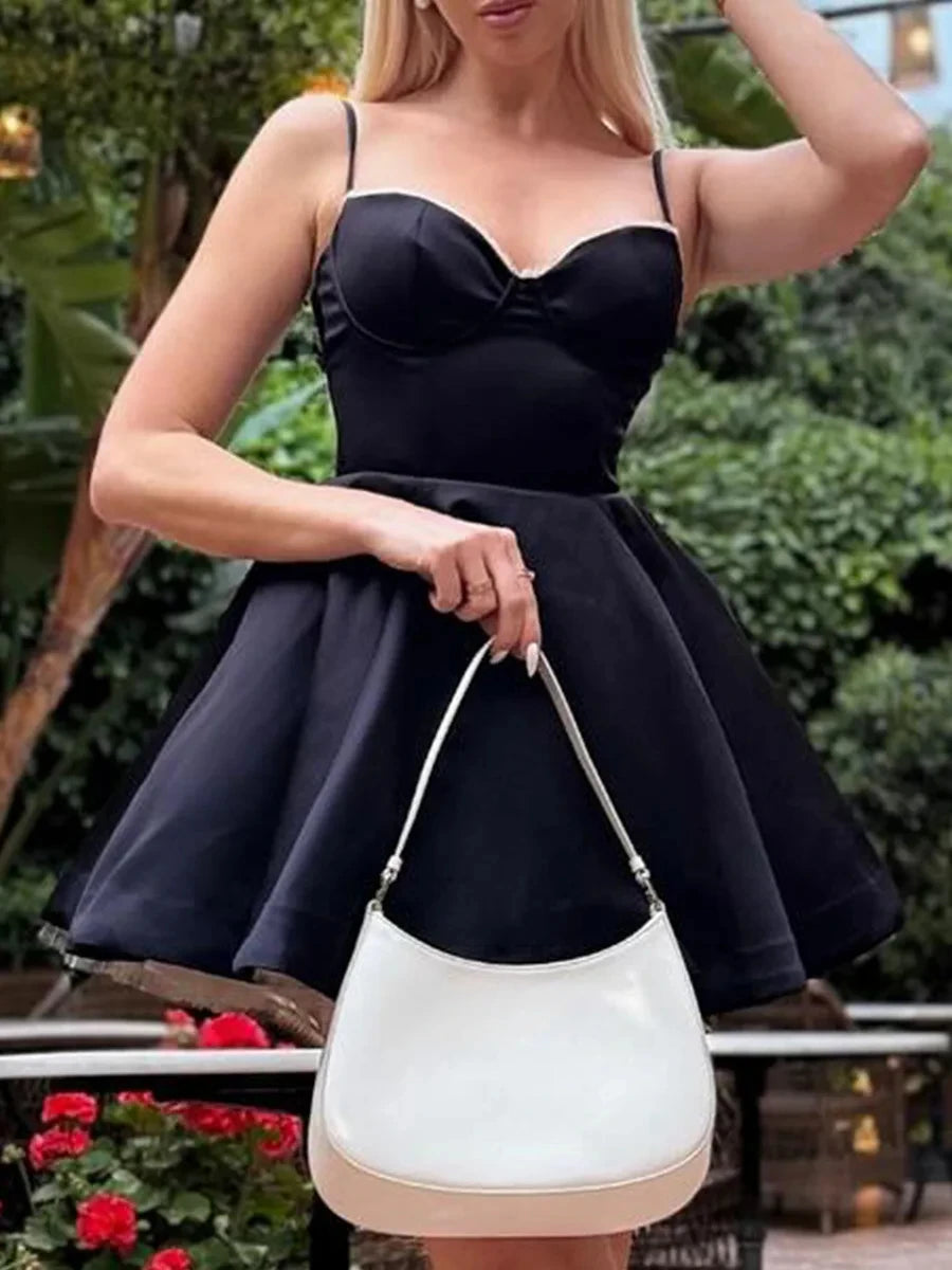 Black Dress with Tulle Hem and Spaghetti Straps