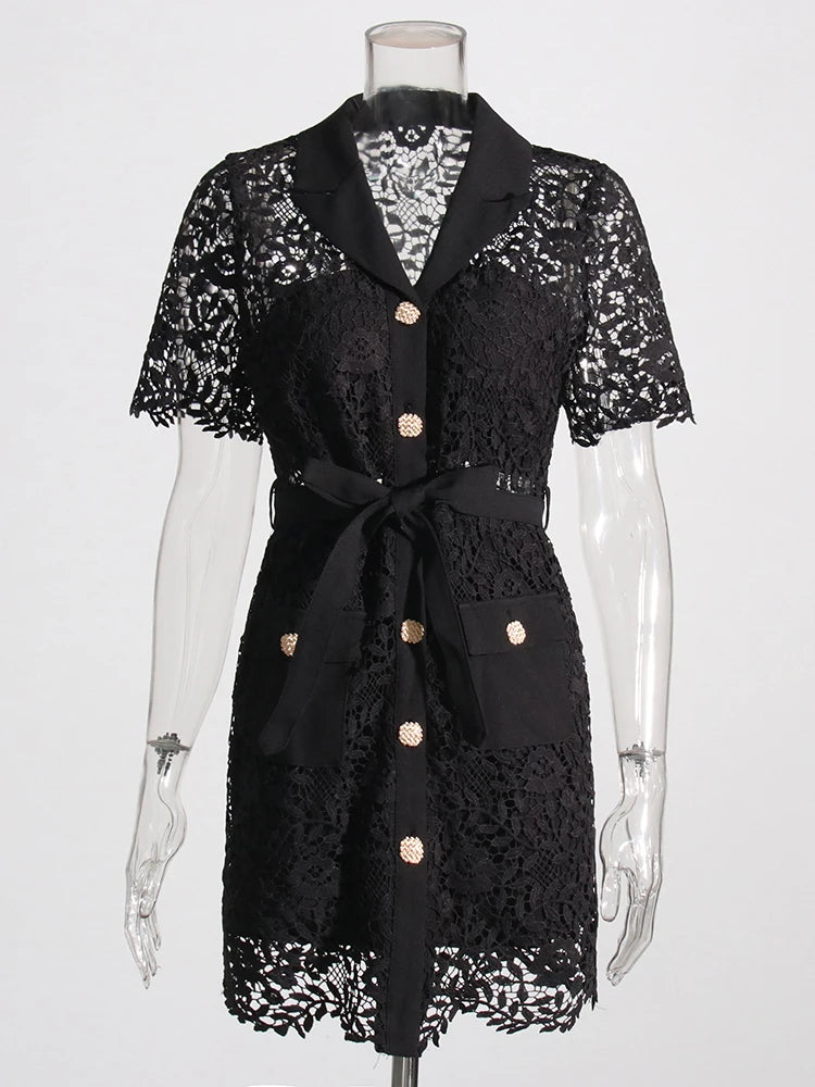Black Embroidered Lace Mini Dress | Zalia Atelier