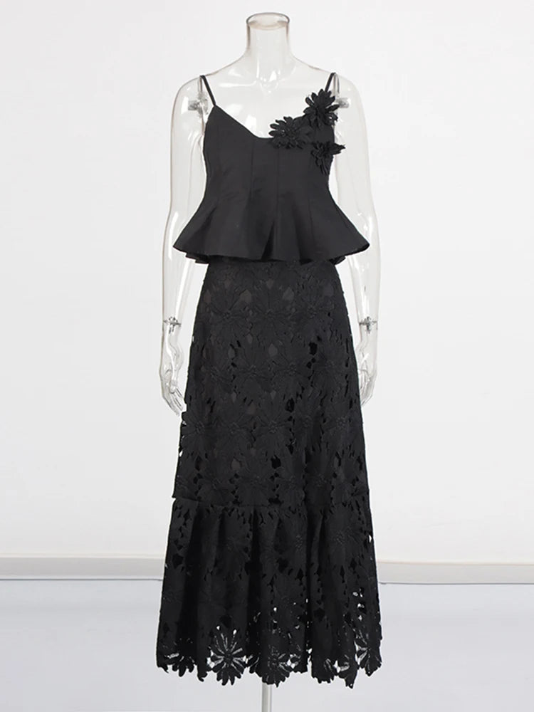 Zalia Atelier | Embroidered Lace Skirt Set