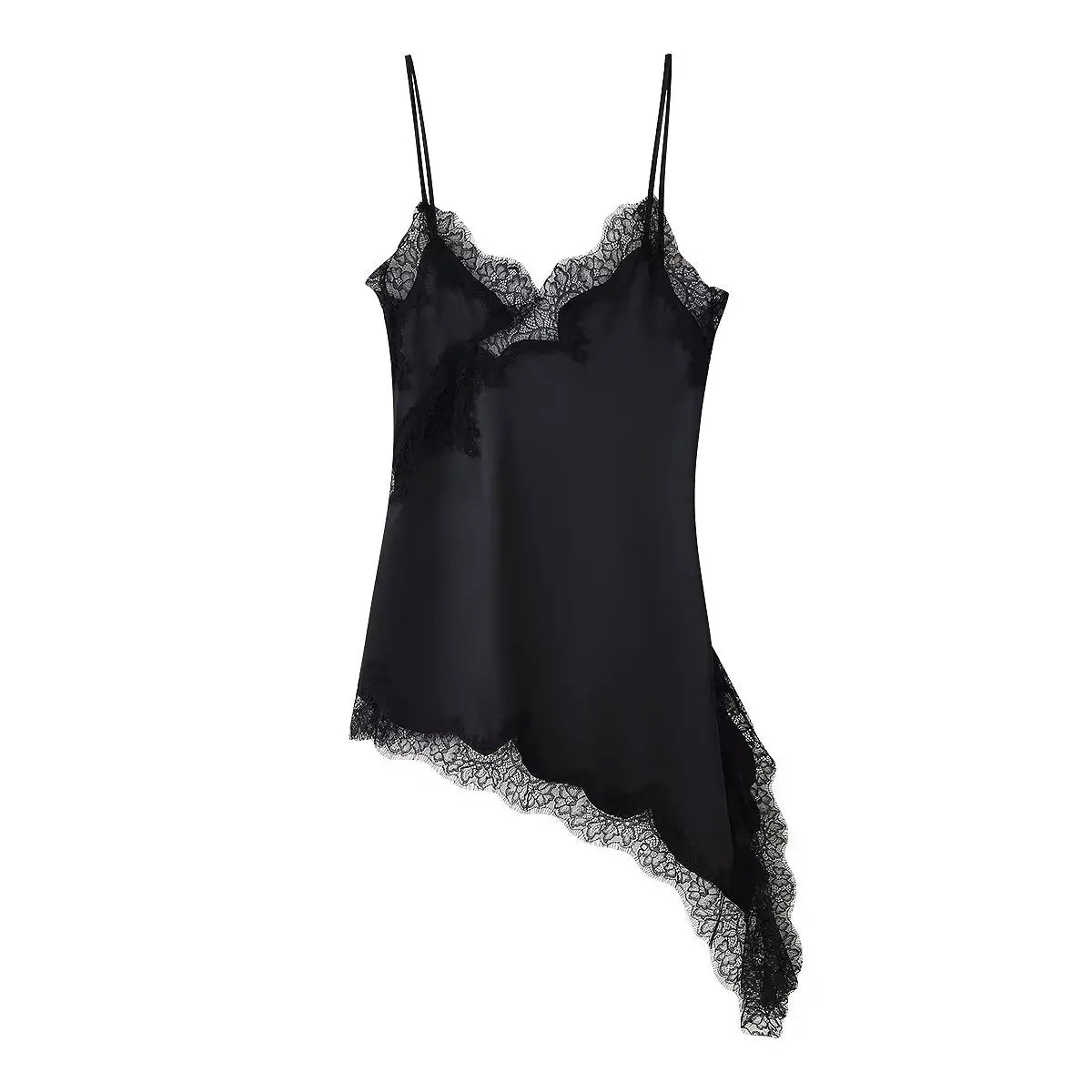 Black Lace Trim Asymmetrical Mini Dress | Zalia Atelier