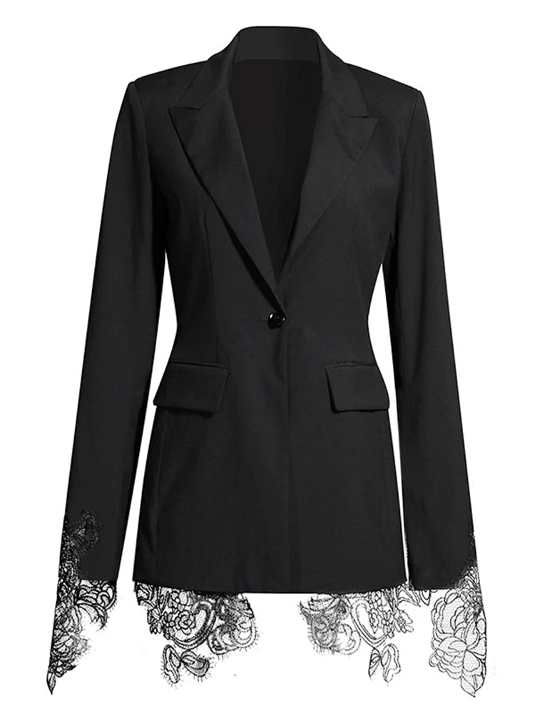 Zalia Atelier | Black Lace Trim Blazer