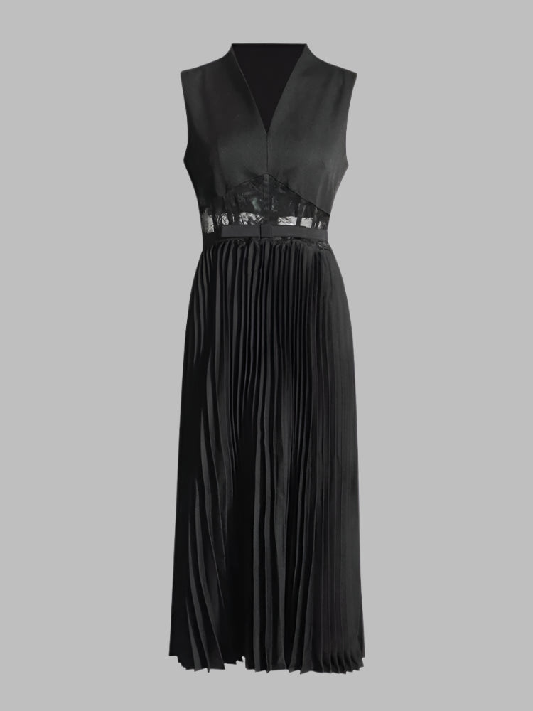 Zalia Atelier | Black Lace Waist Midi Dress