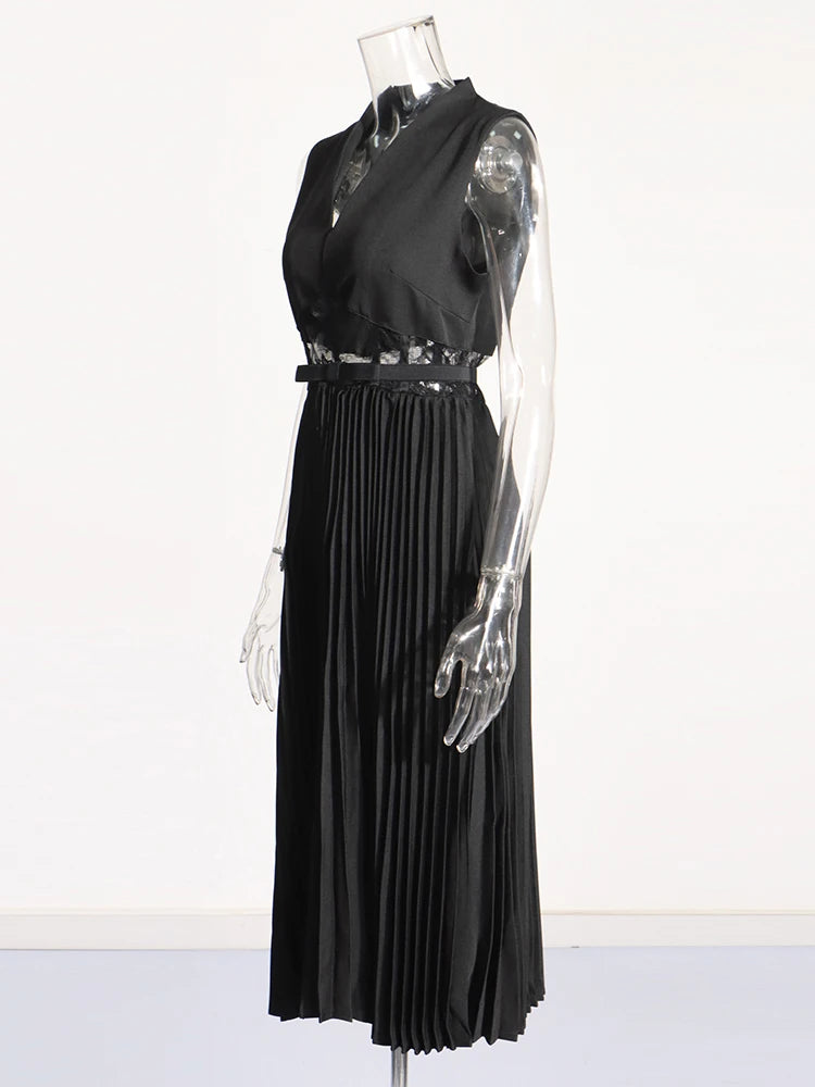 Zalia Atelier | Black Midi Dress Lace Waist