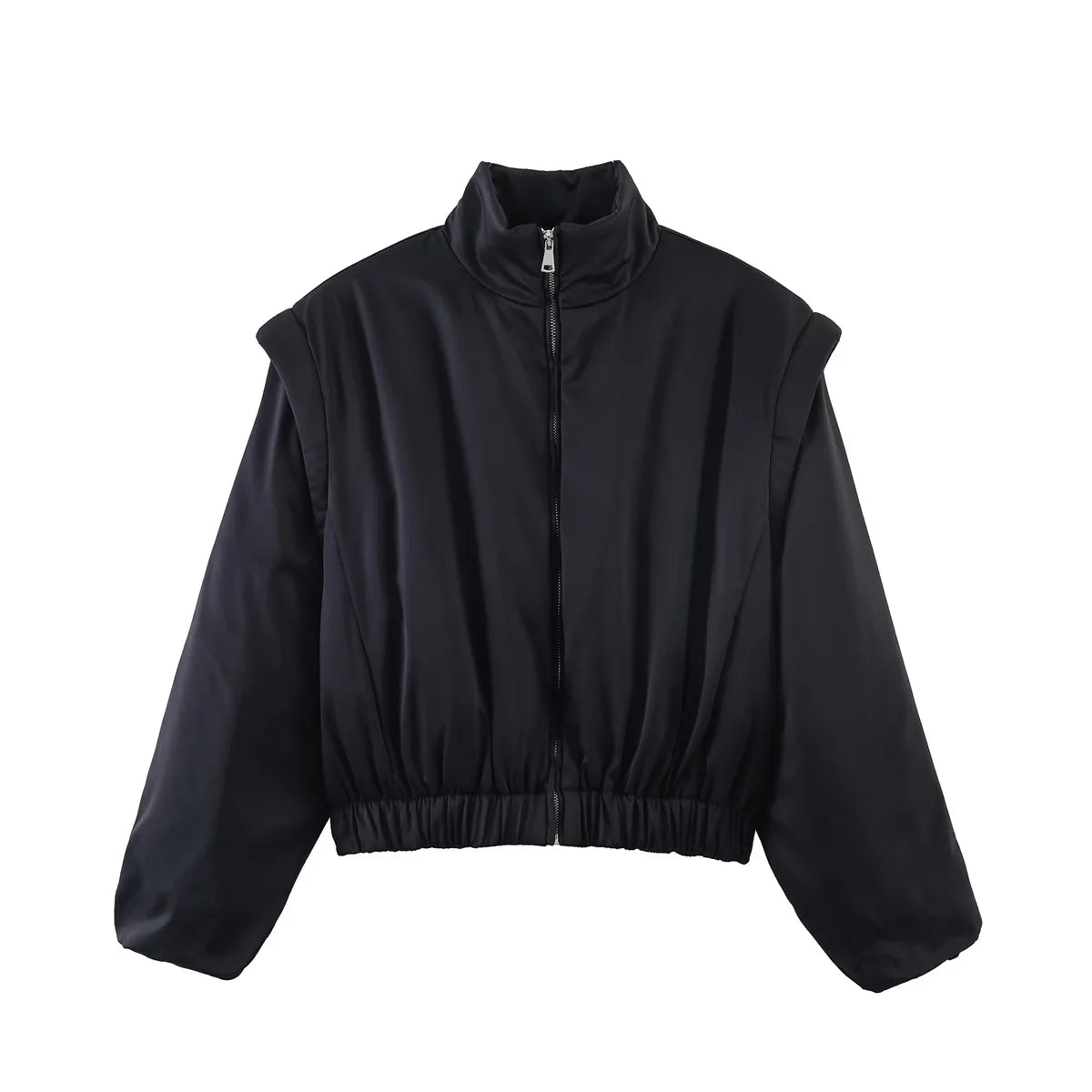 Zalia Atelier | Black Satin Bomber Jacket