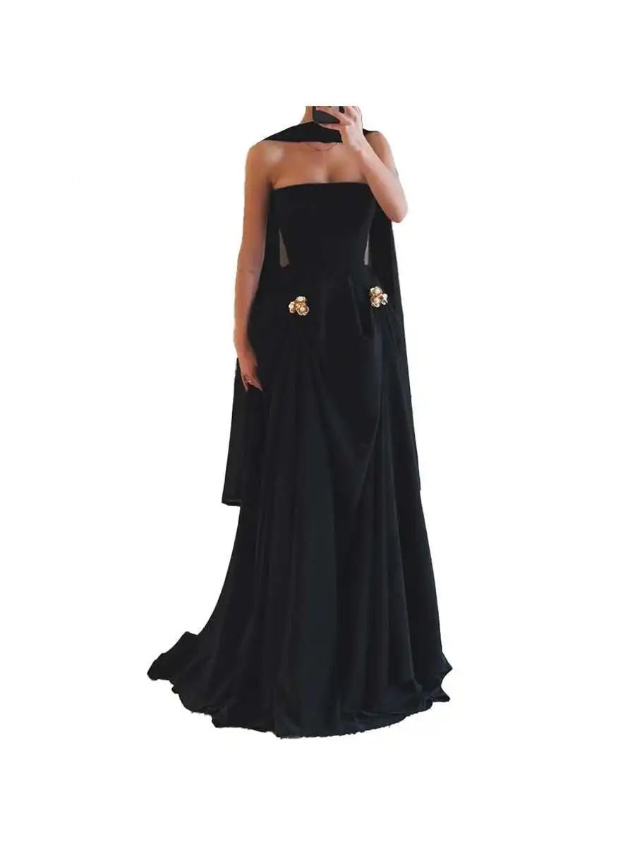 Black Strapless Cocktail Gown